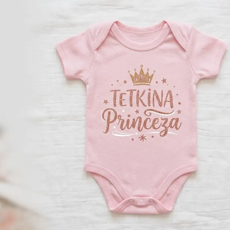 Roze bodi za bebe s printom krune i natpisom Tetkina princeza